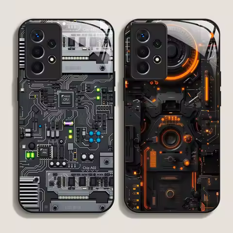 Creative Mechanical Circuit Board Pattern Glass Phone Case for Samsung Galaxy S25 Ultra S24 S23 Plus S22 S21 S20 FE A56 5G Cover