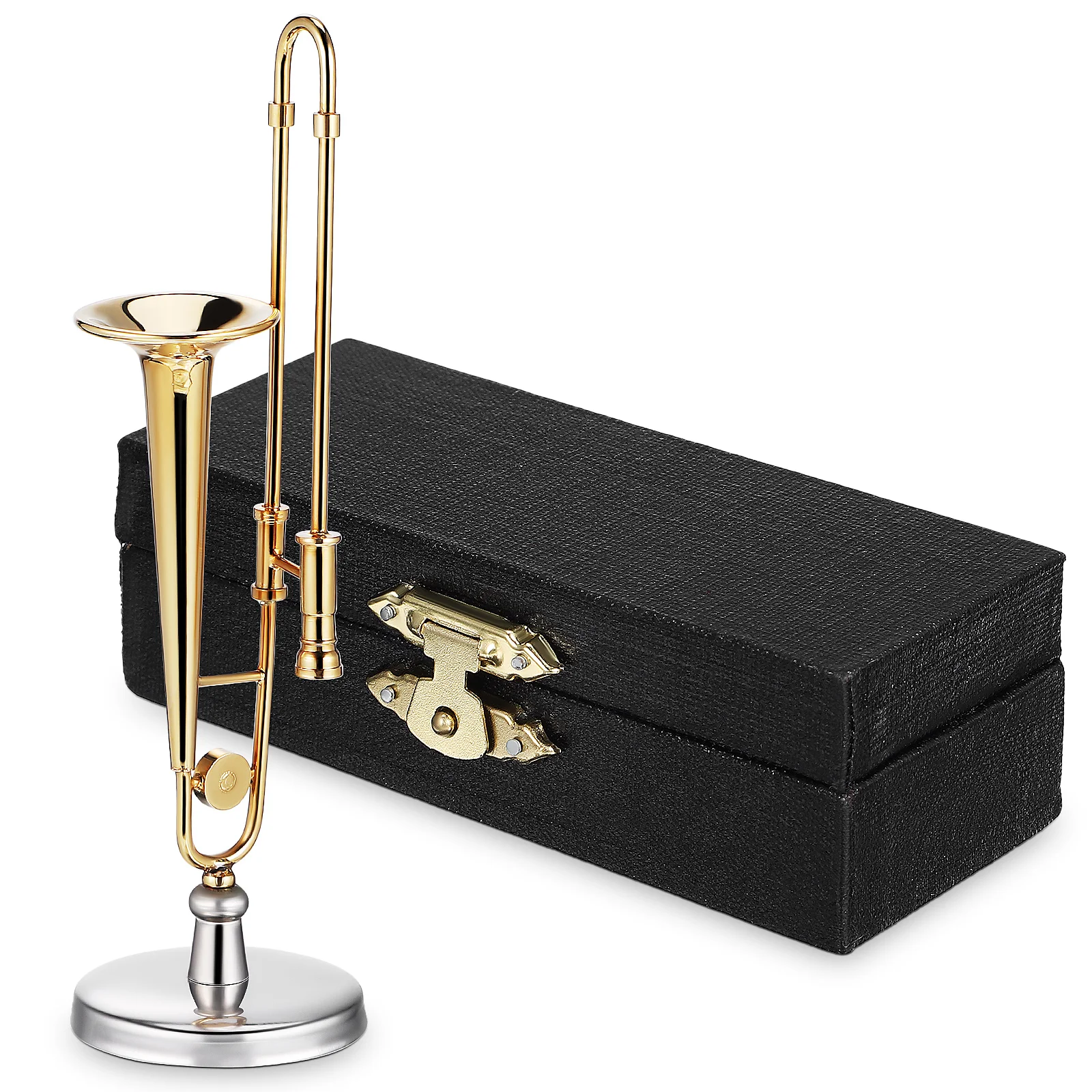 

Mini Trombone Model Instrument Figurines Copper Miniature 24k Gold Plated Figure