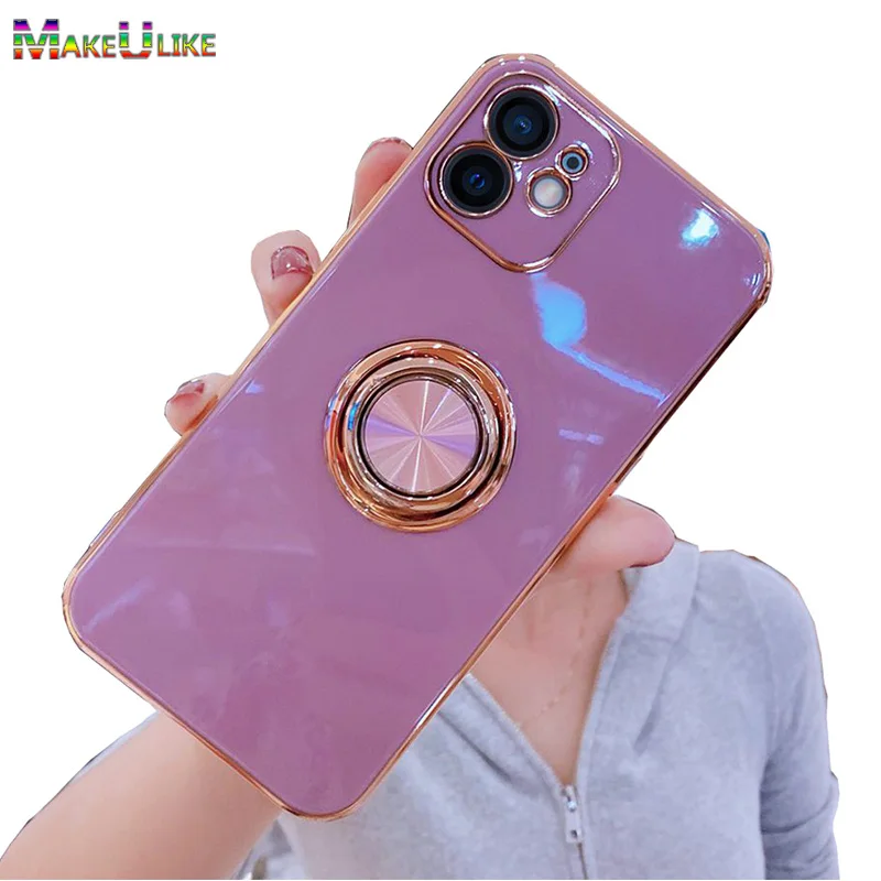 Ring Holder Case for iPhone 15 14 11 16 Pro Max 12 13 Mini 16 14 15 Plus X XR XS Max Case Luxury Soft Silicone Shockproof Cover