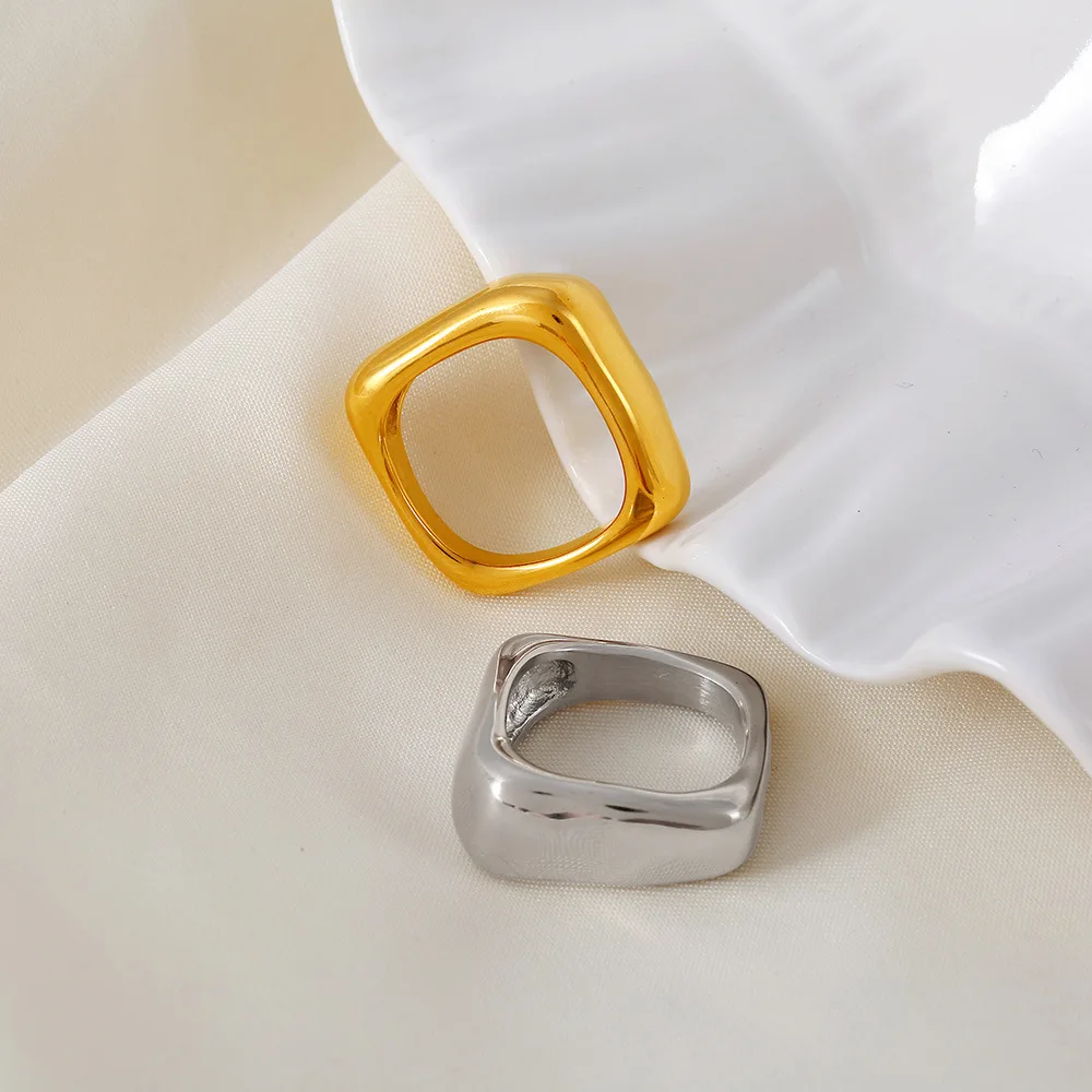 خاتم نسائي بتصميم بسيط مربع هندسي من الفولاذ المقاوم للصدأ وإكسسوارات مجوهرات متعددة الاستخدامات