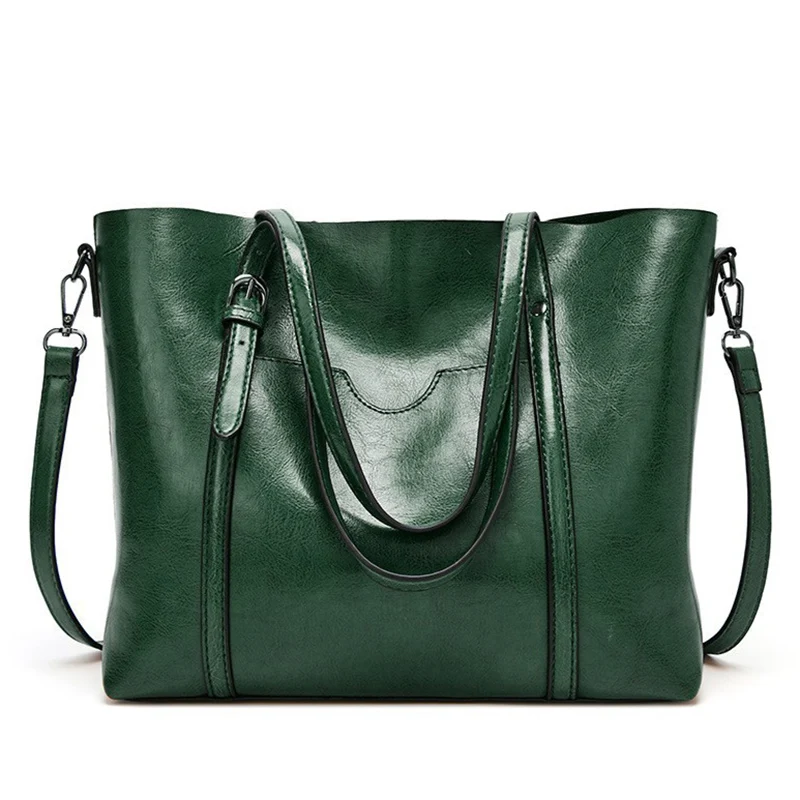 New Fashion Oil Waxed Leather Women\'s Handbag Leather Shoulder bag Brand Designer Green Female Messenger bags for Women Tote bag