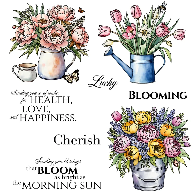 

Blooming Flowers And Vase Clear Stamp DIY Scrapbooking Supplies Silicone Stamp For Card Making Albums Crafts Decor
