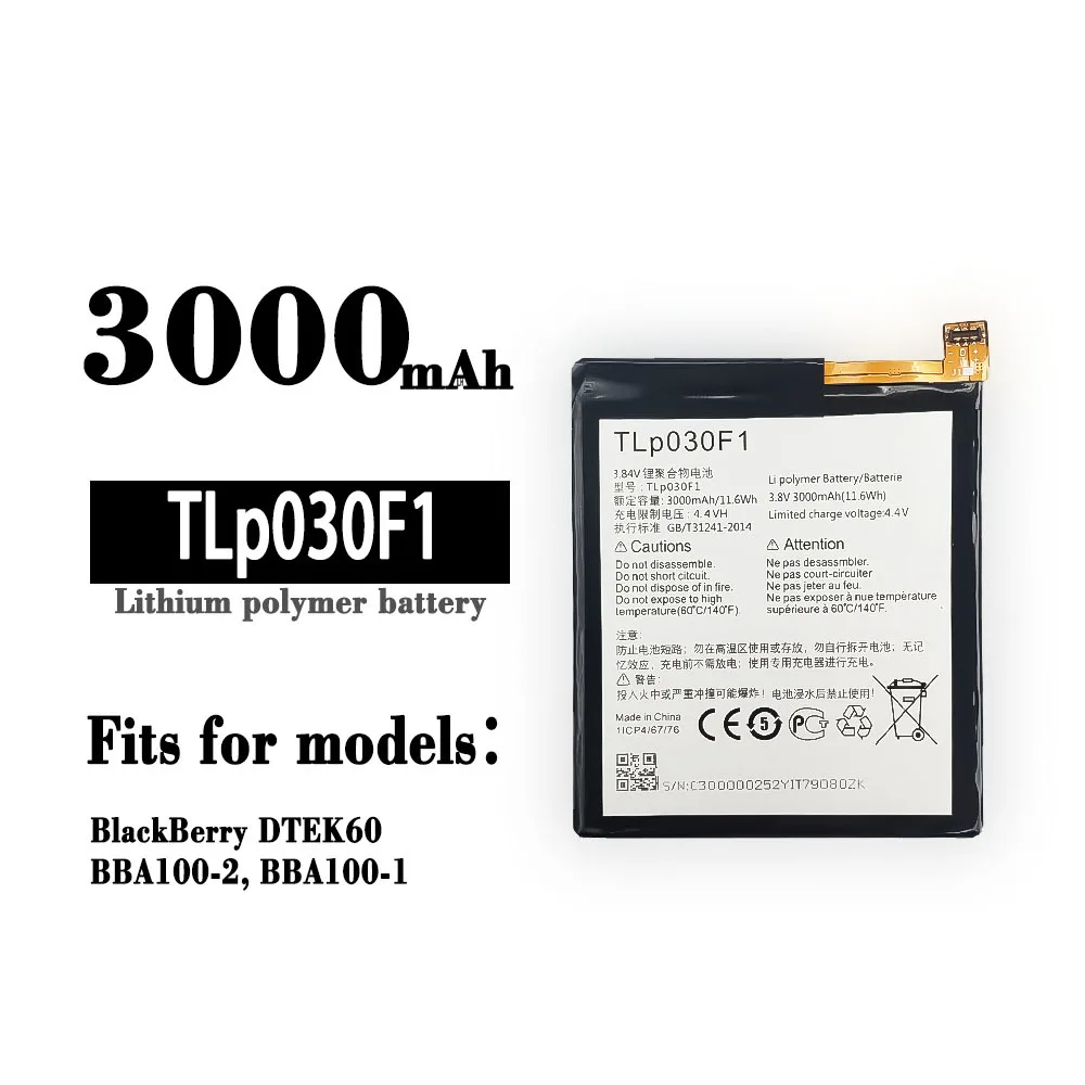 TLP030F1  Replacement Battery Suitable For BlackBerry DTEK60 BBA100-2 BBA100-1 030F1 Phone 3000mAh Built-in New Bateria