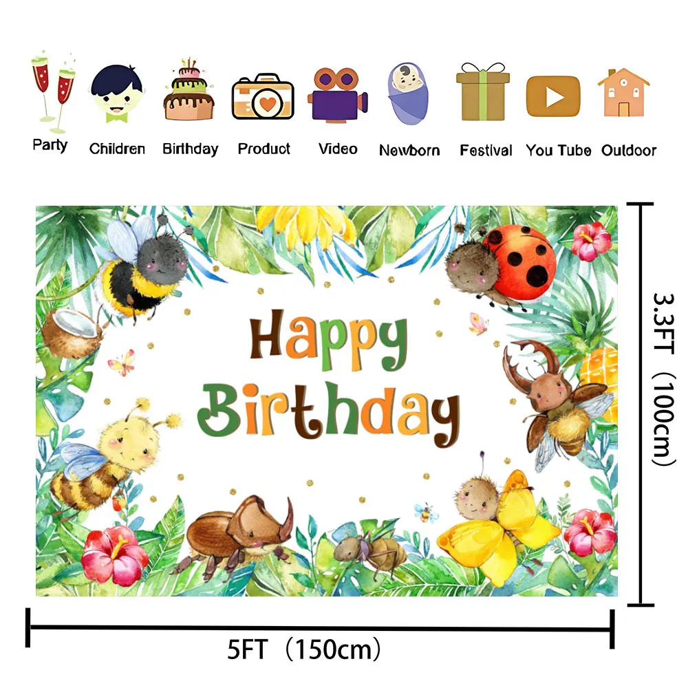 Insect Theme Birthday Party Decor Backdrop Ladybugs Ants Bees Butterflies Children Photography Backgrounds Portrait Shoot Props