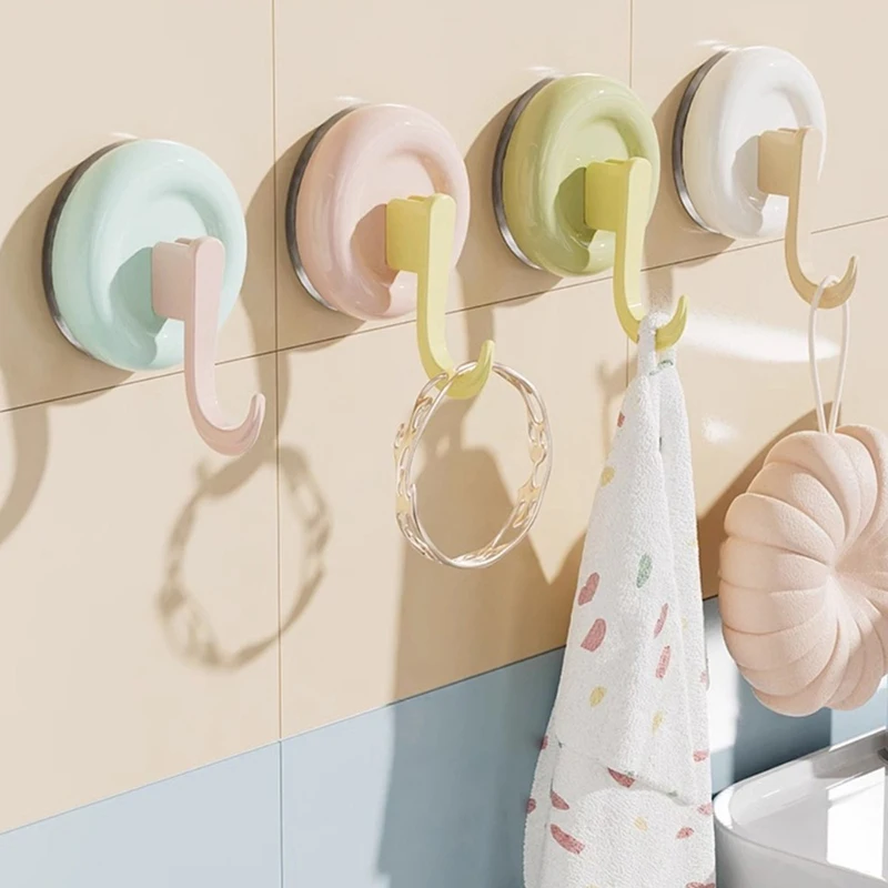 

4pcs Reusable Round Vacuum Suction Cup Hook Colorful Seamless Wall Hanger Accessories Punch-free Door Hooks Toilet