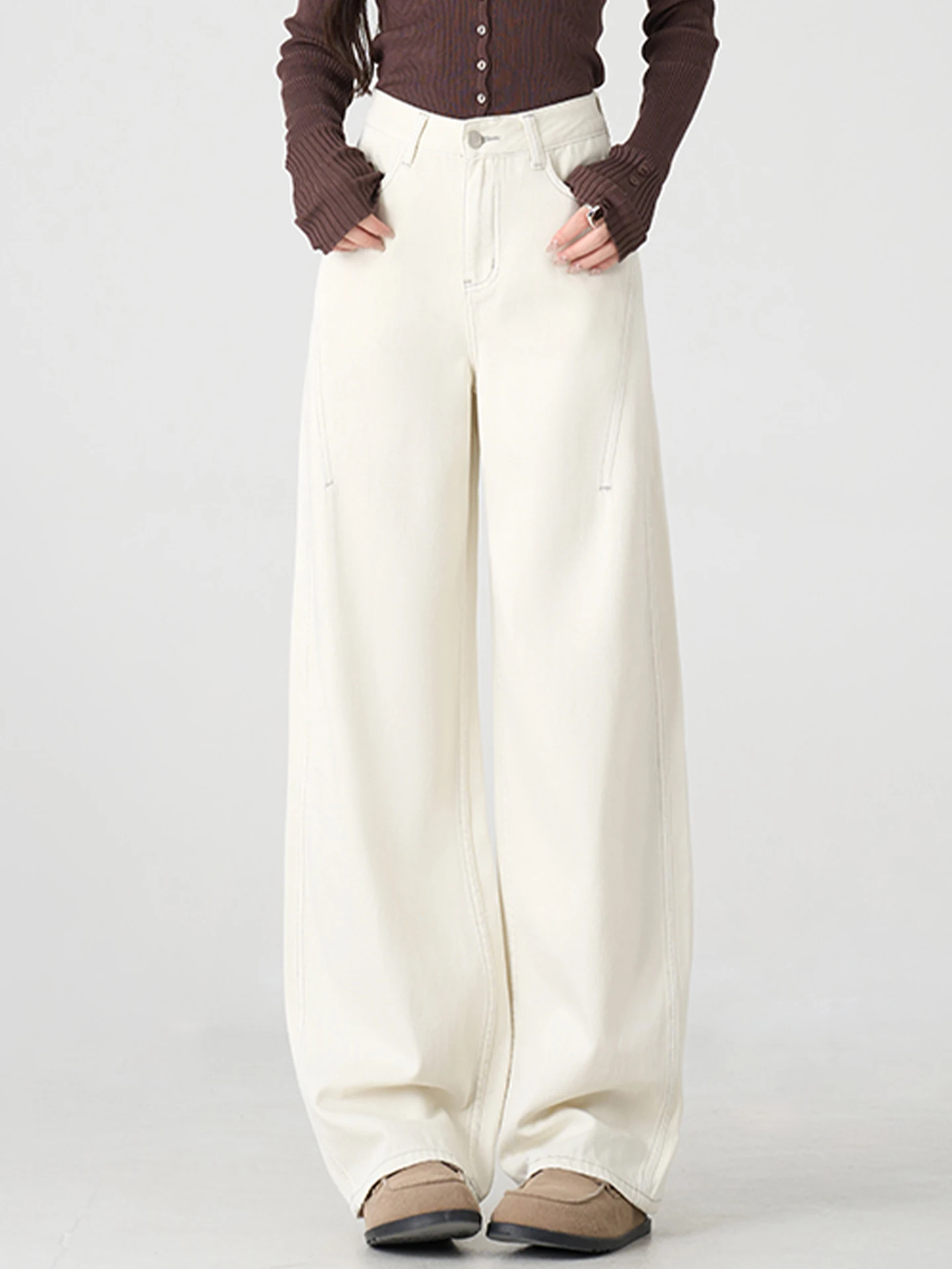 

Джинсы с высокой талией и широкими штанинами, женские повседневные брюки прямого кроя, утягивающие, с высокой талией, весна-осень, новый стиль