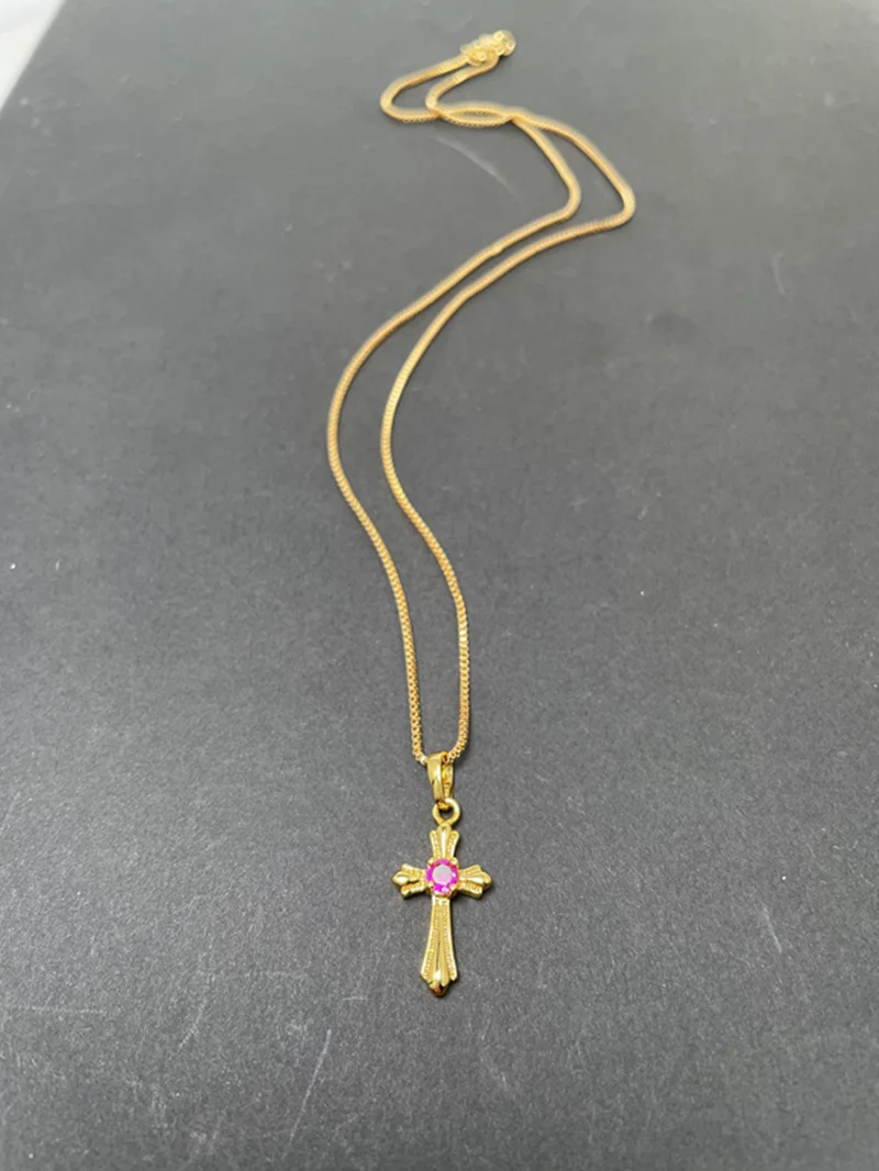 Korea Gold 24K Necklace Gold Plating Cross Necklace For Girls Jewelry Gift Religion