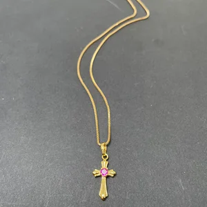 Koreanische Überschichtung Kreuzkette für Mädchen, 24k Gold, Schmuck Gegenwart, Religion 10 Hauptverkaufsgoldkette 24K - №3