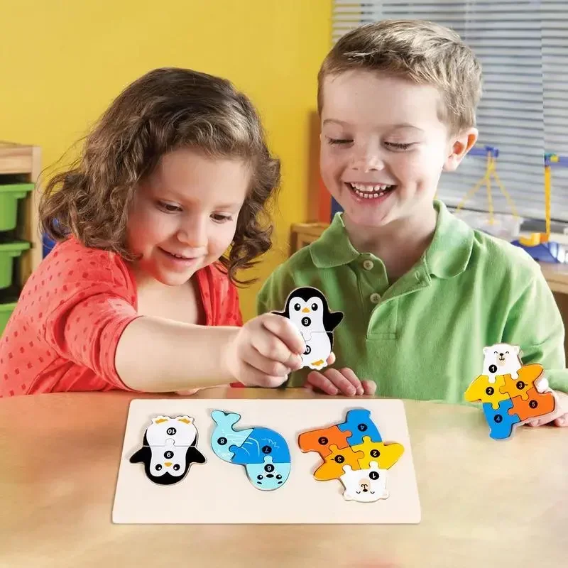 Puzzle in legno Giocattoli per bambini Catena di cibo per animali Montessori Leone Orso Palmare a mano Giochi educativi in legno Matiching Regalo per bambini