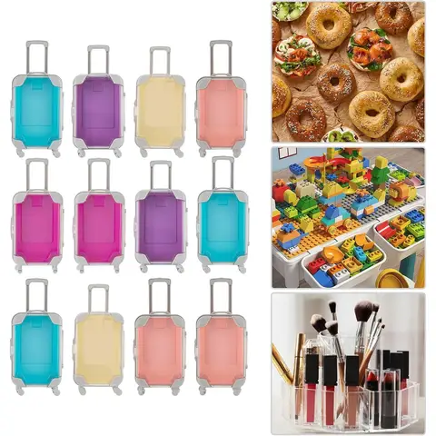 12Pcs Mini Plastic Suitcase Gift Box, Tiny Travel Jewelry Candy Box with Wheels for Travel Theme Parties and Celebration
