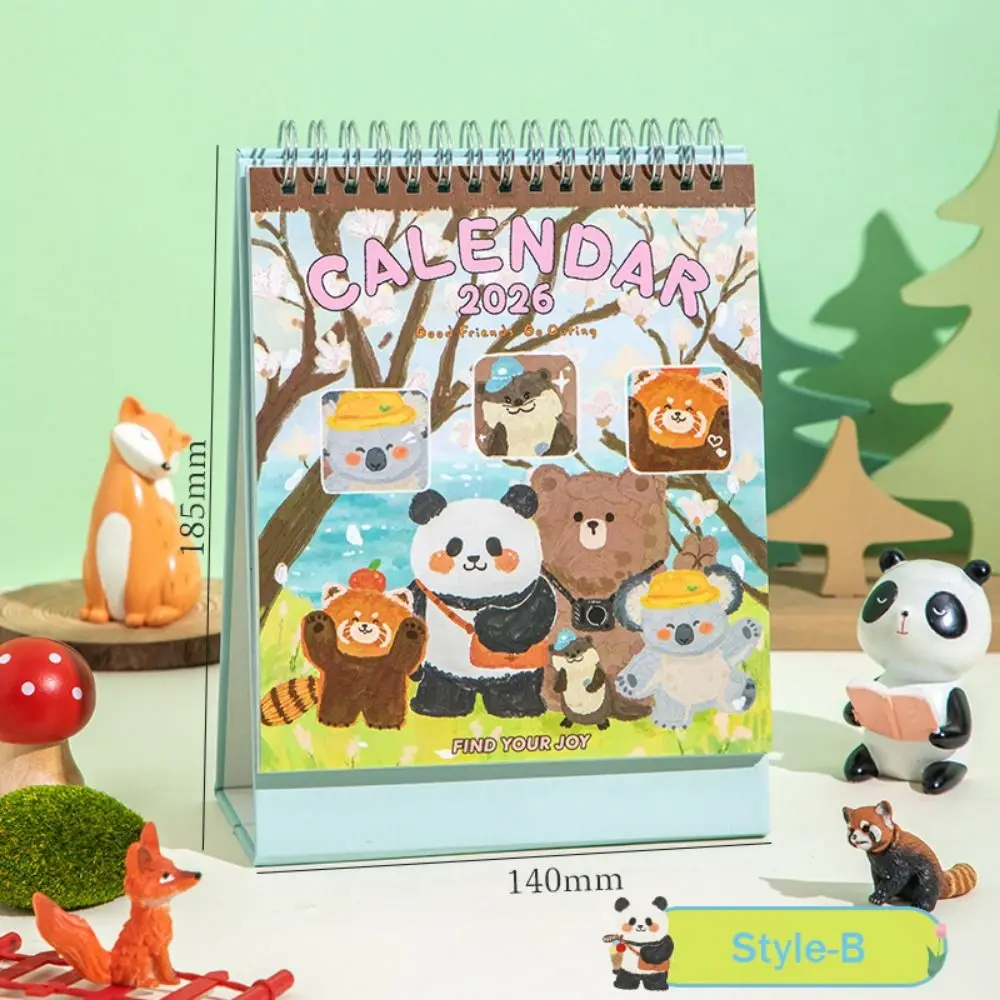 Cartoon Animals Theme 2026 Desk Calendar Memo Notes Coil Binding Tabletop Schedule One Month to View Monthly & Daily Planner