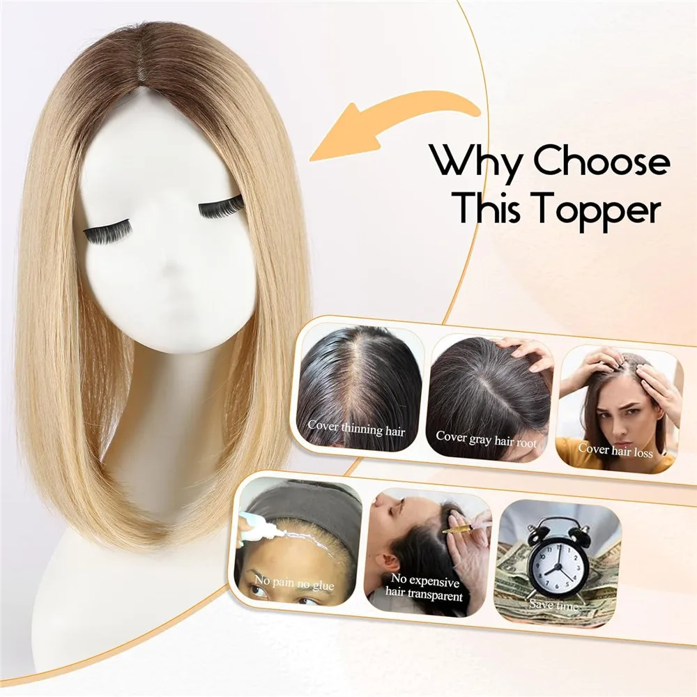 GEMMA 14 بوصة الشعر الاصطناعية القبعات العالية 5 "× 3.5" قاعدة منسوجة يدويا لتخفيف مقاطع الشعر في خصلات الشعر للنساء المظهر الطبيعي