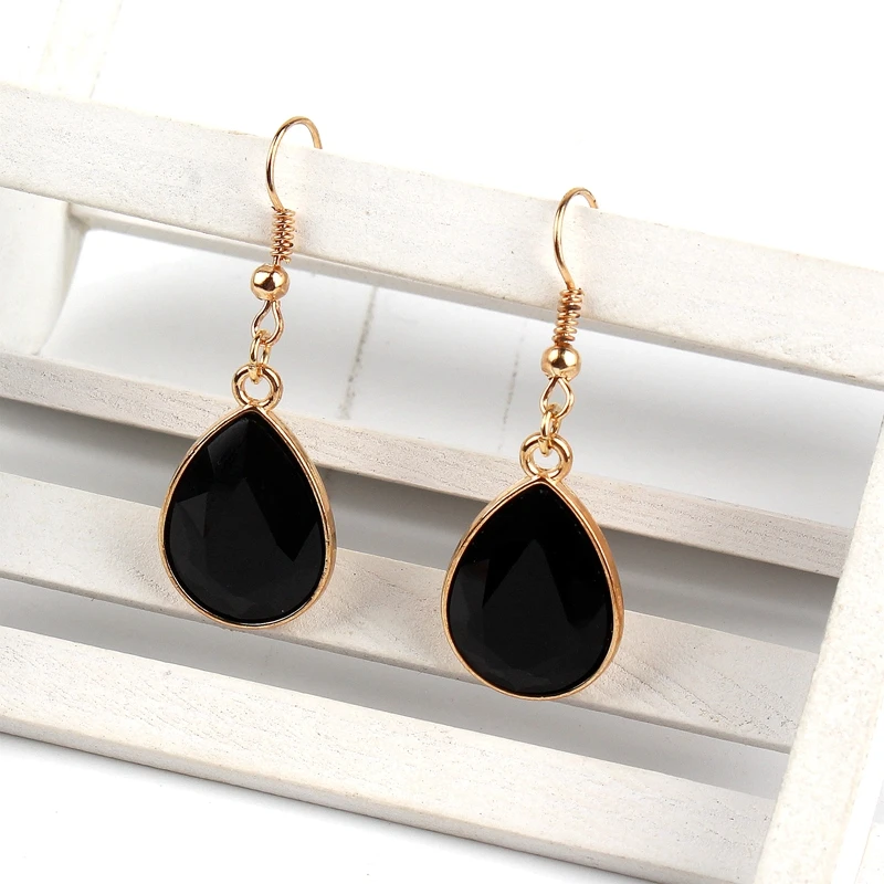1 set Rose Gold colour Water drop Pendant Necklace & earrings Fashion Jewelry black
