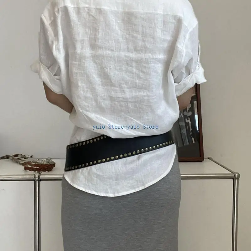 

X7XB Contemporary Studded PU Belt Adjustable Waist Strap For Men Women Unisex Design For Various Outfit Styles