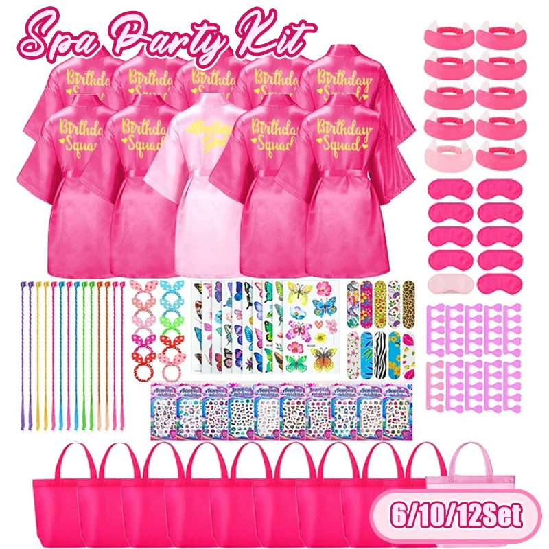 Juego de 6-12 batas de spa para fiesta de cumpleaños, recuerdos para niños, batas de spa para niñas, kimono de satén, recuerdo de fiesta rosa intenso