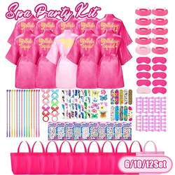 6/10/12 Set Birthday Squad Robes Spa Party Favors for Kids Birthday Spa Party Robe for Girls Kimono Satin Robe Hot Pink Party