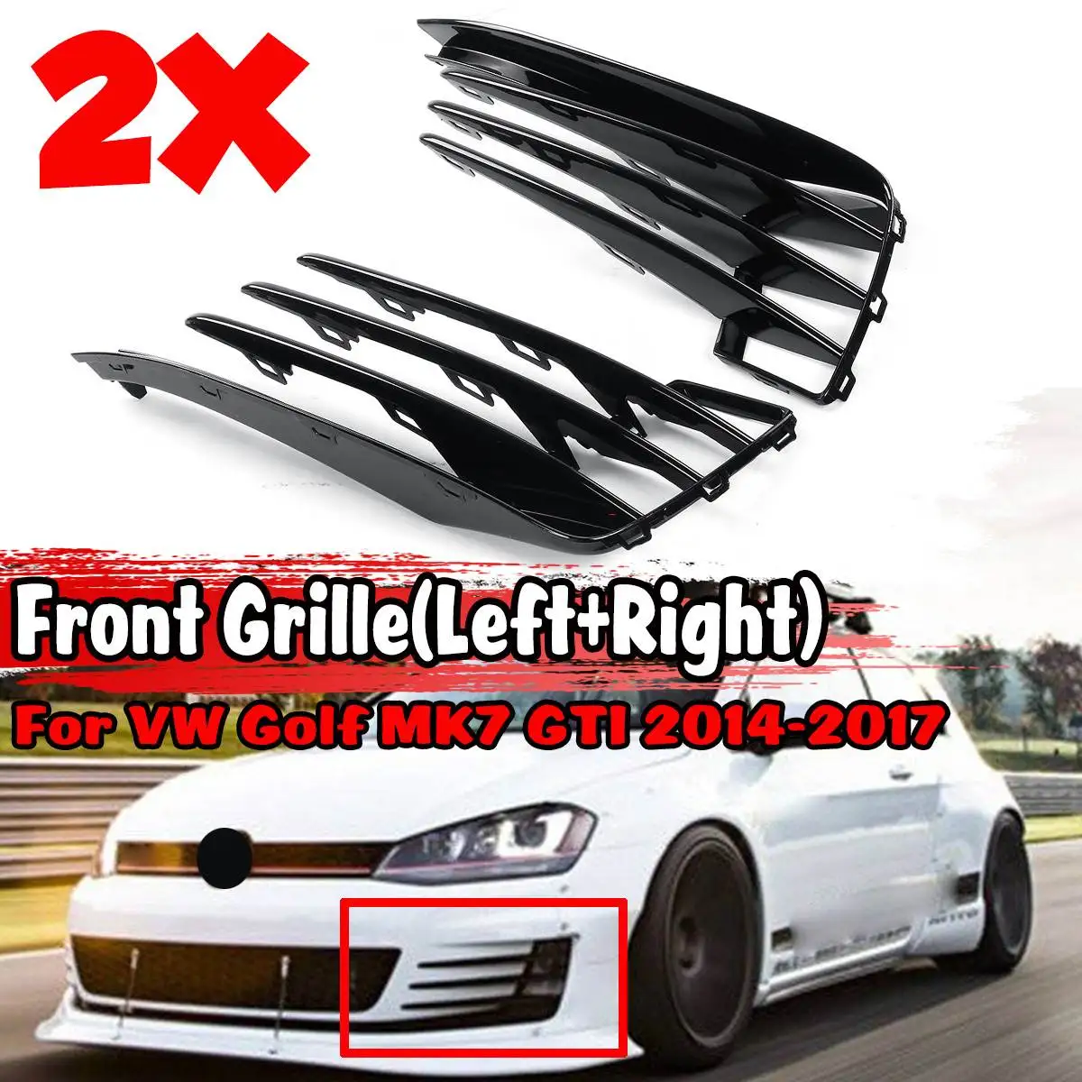 Glossy Black 2xCar Front Fog Light Grille Grill Lower Bumper Grill Cover For VW For Golf MK7 GTI 2014-2017 5G0853665E 5G0853666E