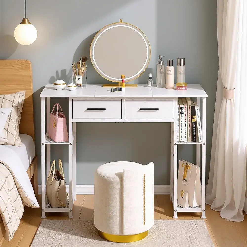 

Compact Makeup Desk with Storage for Small Spaces, 37.3 Vanity Table for Girls' Bedroom