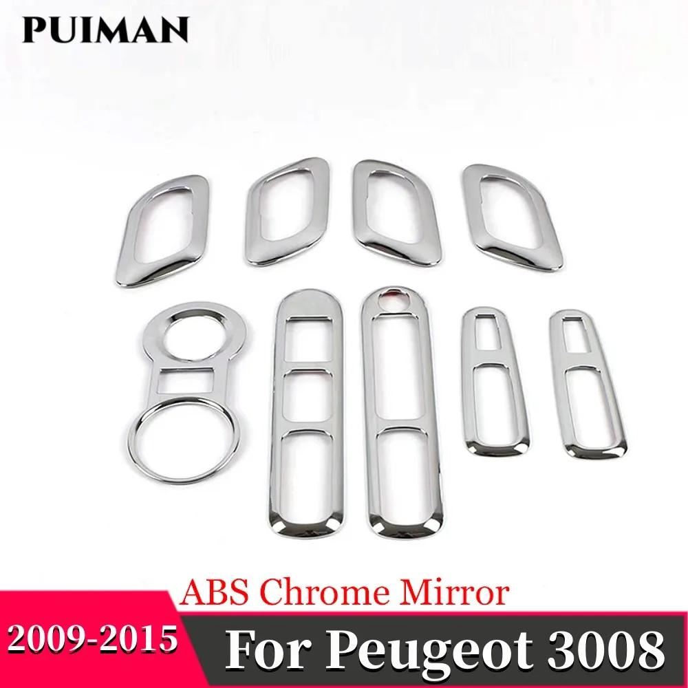 

For Peugeot 3008 Interiors Accessories ABS Chrome Car Inner door bowl Glass switch Cover Trim Suitable Water cup frame 2009-2015