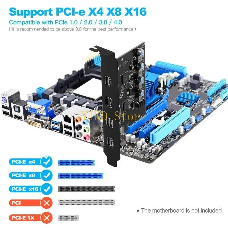 K32C 20Gb USB nhanh 3.1 Thẻ chuyển đổi Pci-e Pcie PCIE Type C để mở rộng nhanh 4 Po