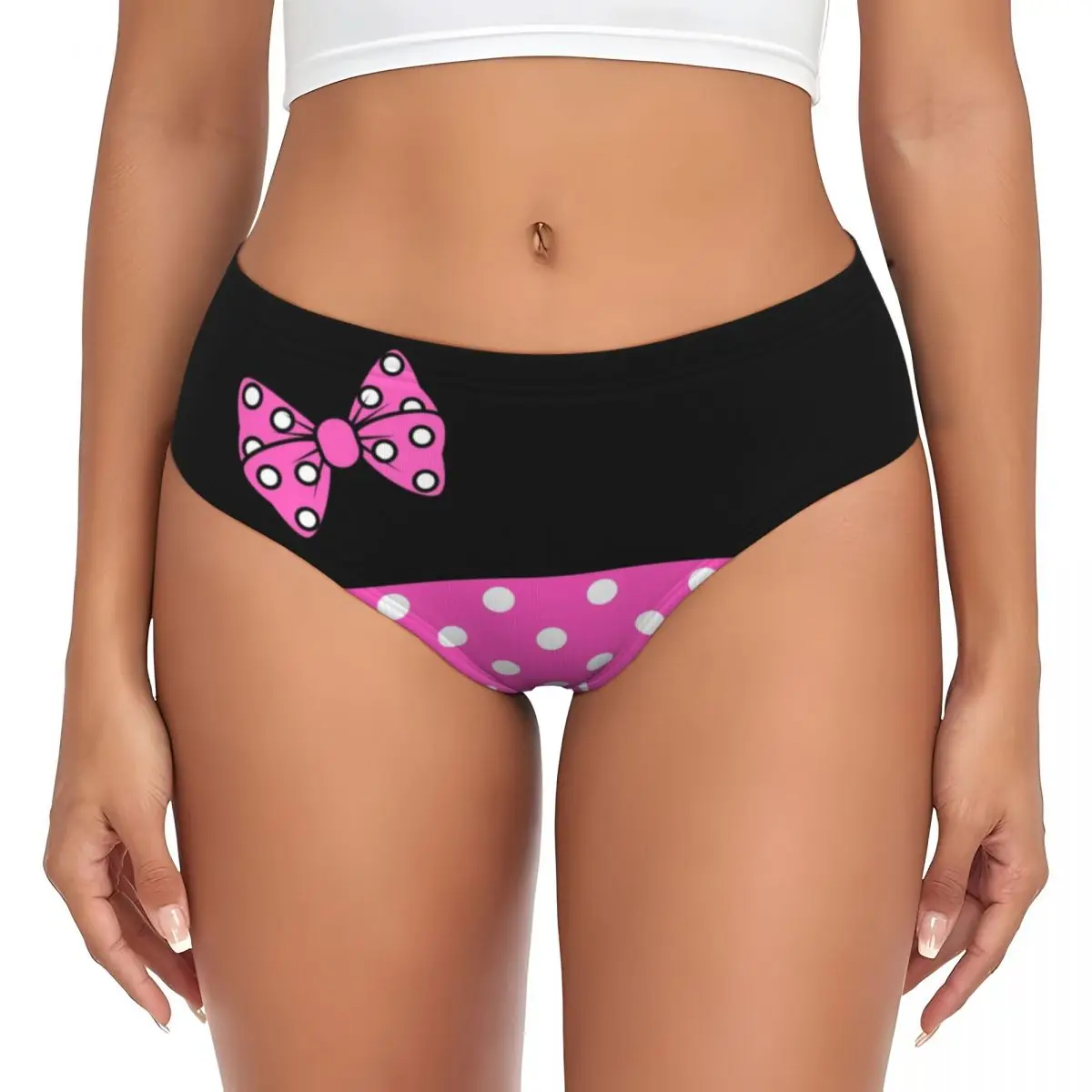 Custom Women's Pink Minnie Polkadots Panties Underwear Female Comfort Animated Briefs Underpants