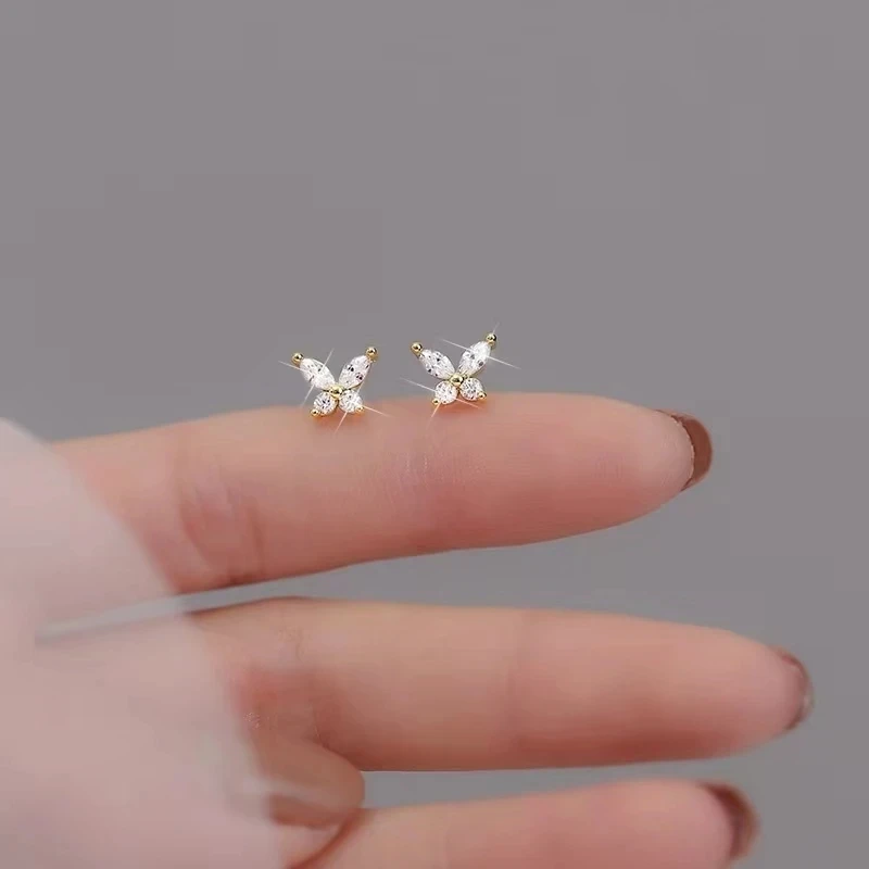 Trendy Zircon Romantic Exquisite Stud Earrings For Women Girls Gold Silver Color Shiny Ear Piercing Jewelry Gifts