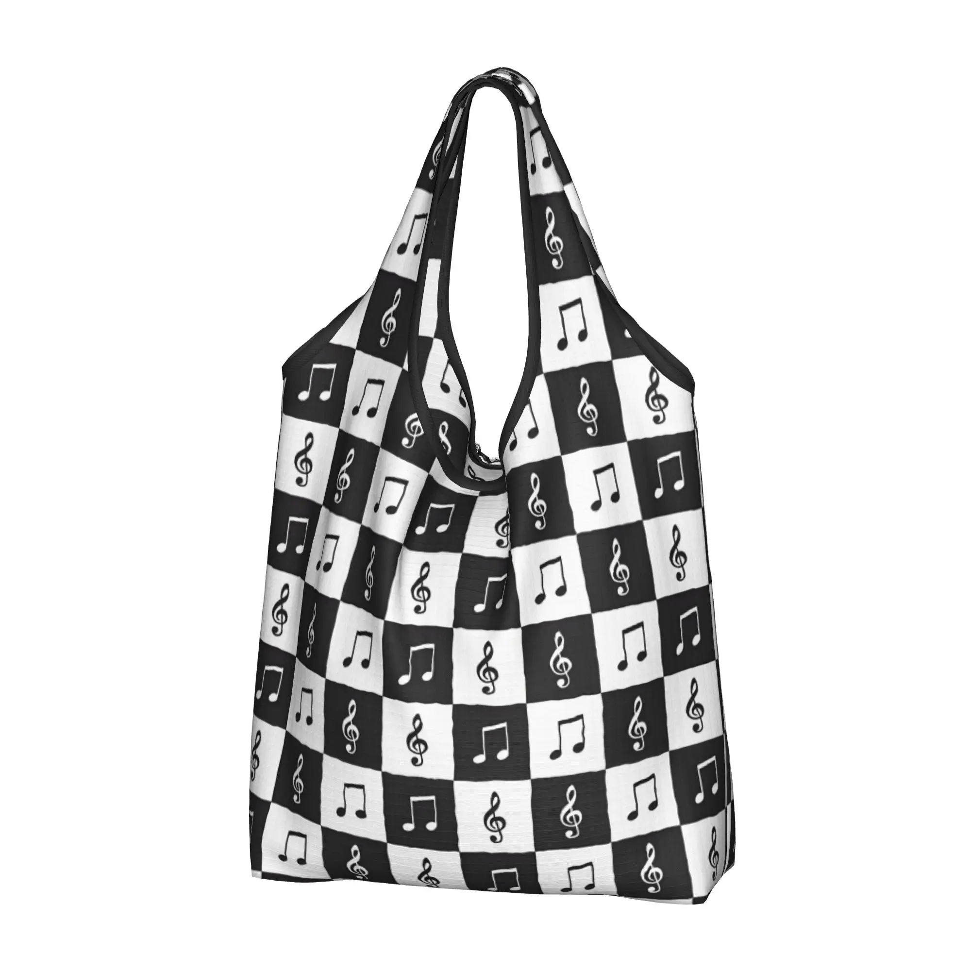 Custom Musical Check Board Shopping Bag Women Portable Big Capacity Groceries  Shopper Tote Bags