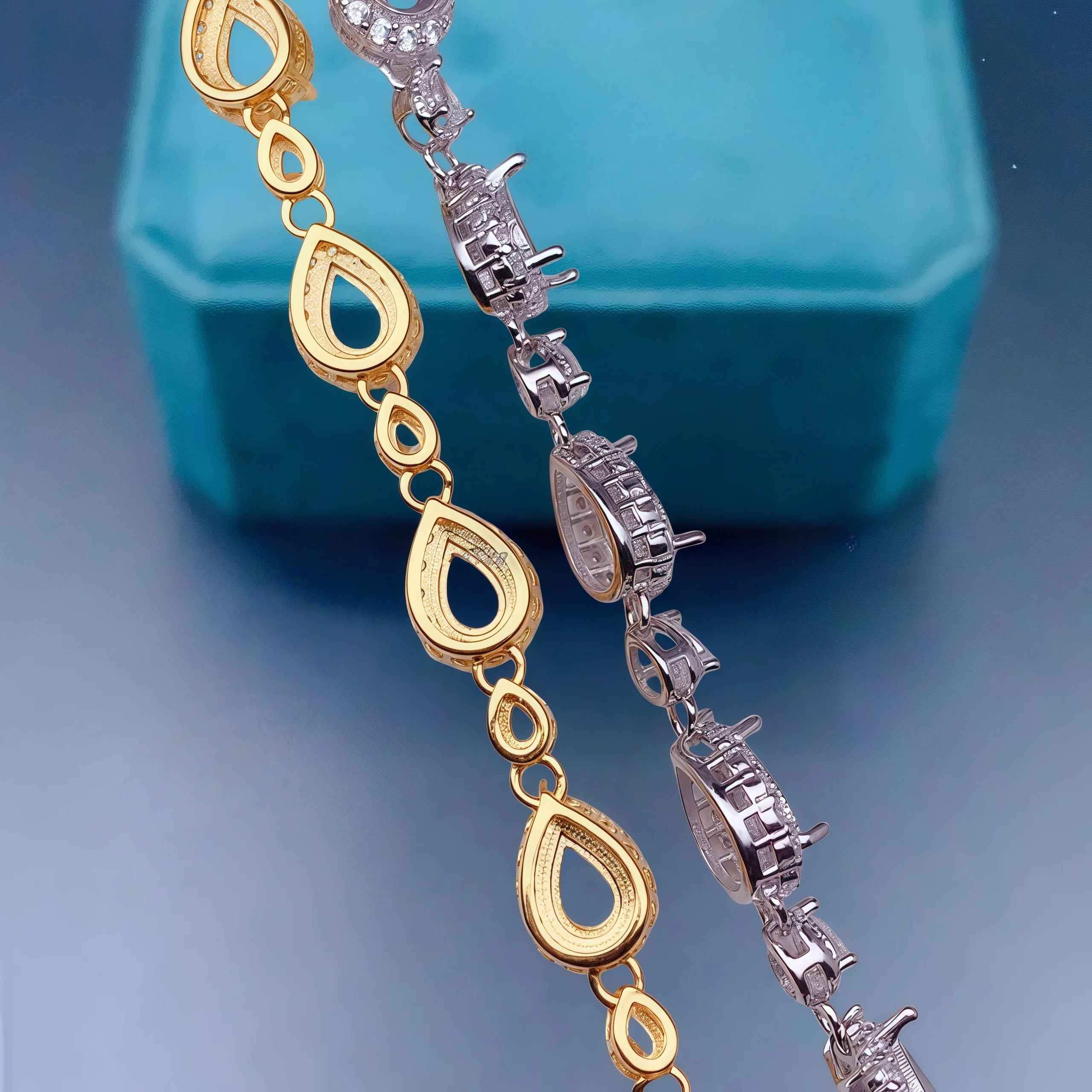 L S925 فضة لتقوم بها بنفسك إعدادات حامل سوار فارغ 4*6 مللي متر قطرة الماء حجر غرامة مجوهرات Charm تصميم فاخر الزركون ل Wo