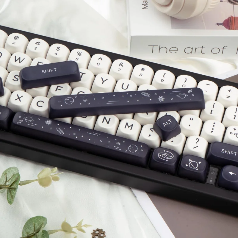 Space Galaxy PBT Keycaps Set,126 Keys Black White MOA Profile Dye-Sublimation Custom Keyboard Keycaps for MX Mechanical Keyboard