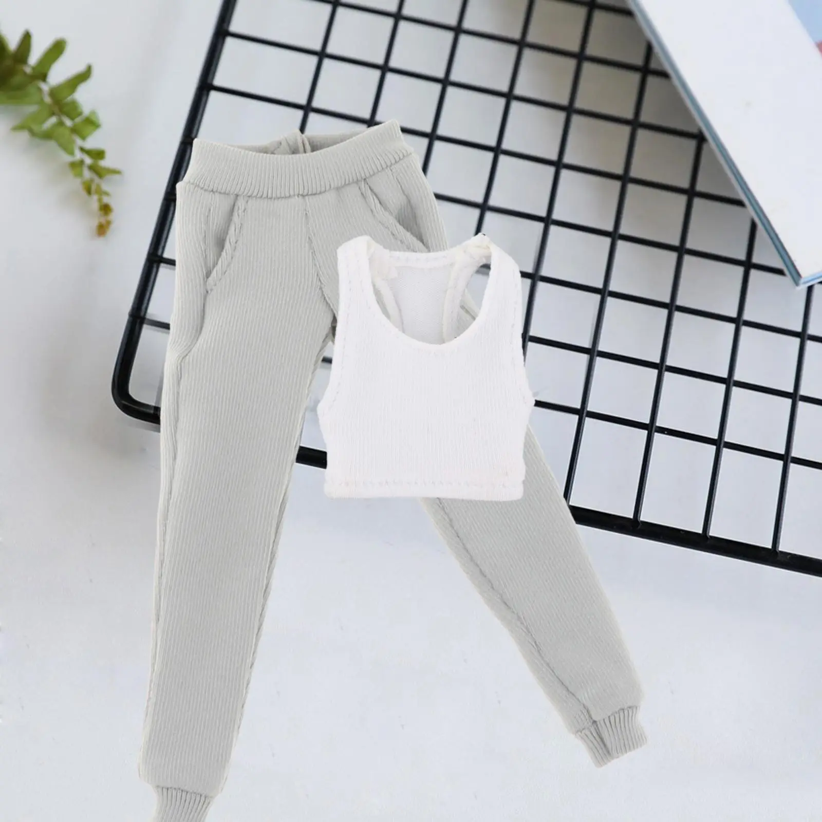 Immagine 5: 2 pezzi 1/12 moda femminile tinta unita gilet sportivo e pantaloni costume per 6 