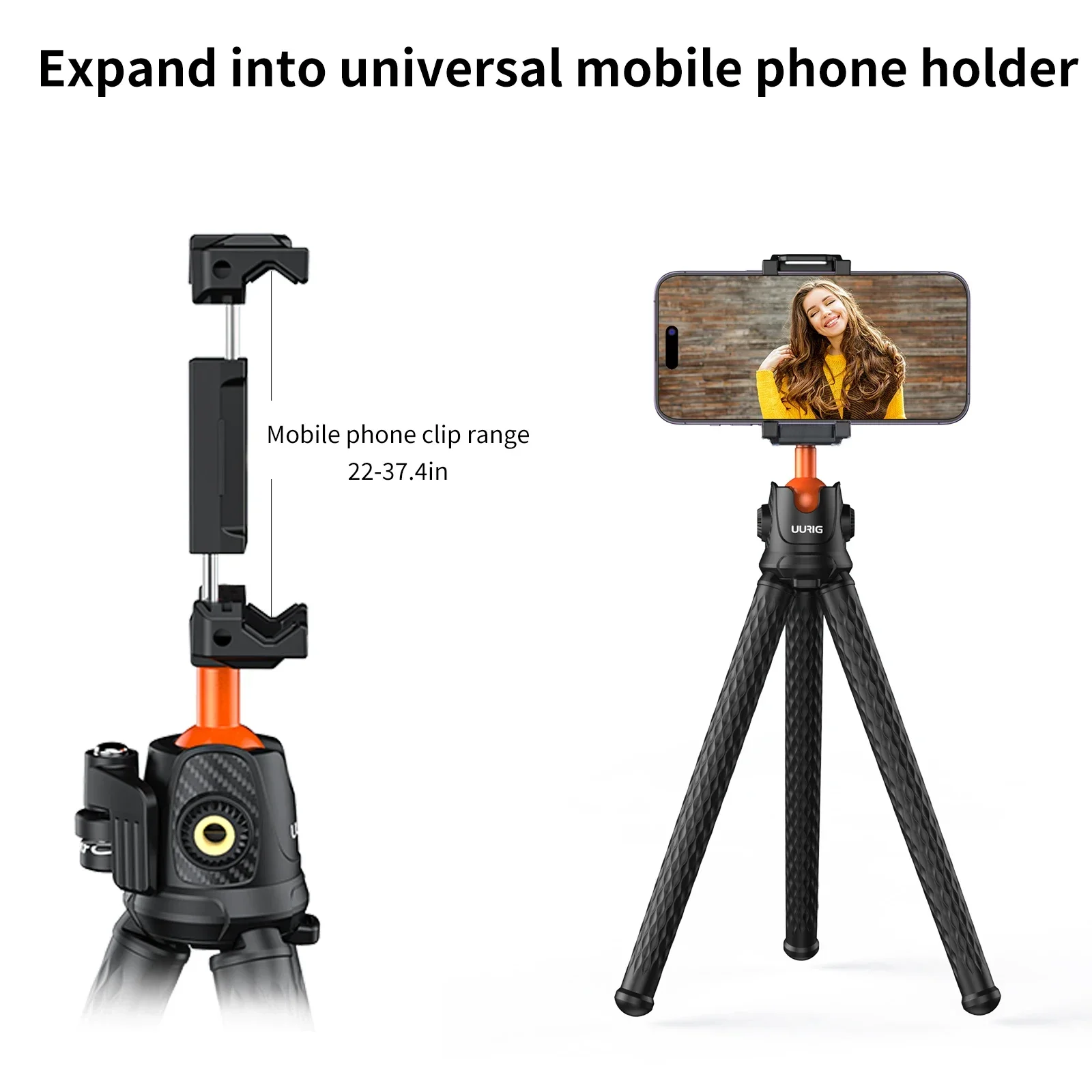 For UURIG VRIG TP-07 Octopus Tripod Stand with Holder 360° Ball Head Potable Vlogging Tripod for iPhone Samsung Canon Nikon Sony