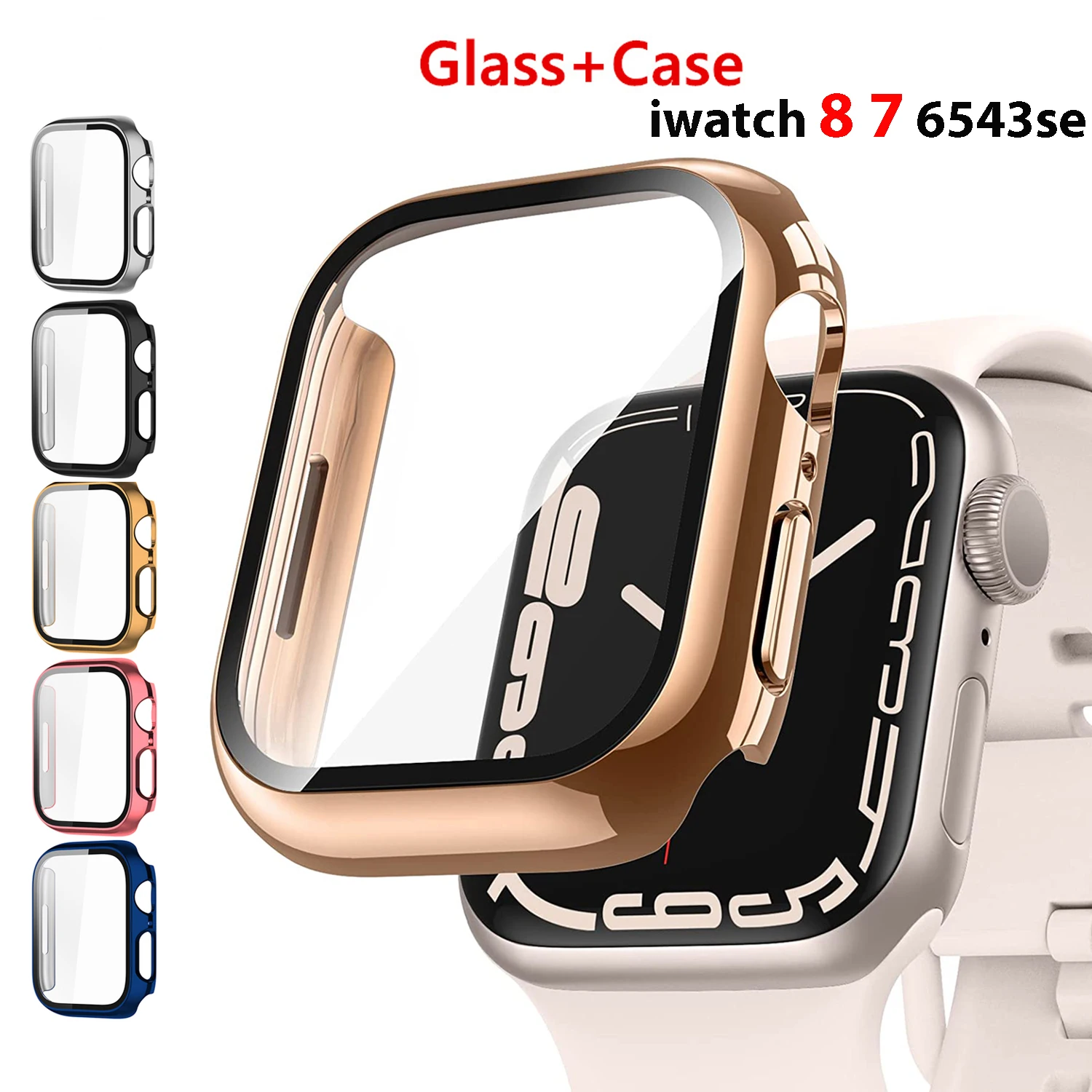 Glass+cover For Apple Watch Case 45mm 41mm 44mm 40mm 42mm 38mm Accessories Plated Screen Protector iWatch series 6 5 3 se 7 8 9
