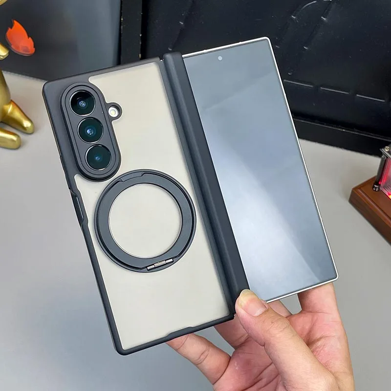 Für Magsafe Hülle für Samsung Galaxy Z Fold 7 6 5, matt, transparent, Doppelscharnier-Ringhalterung, klappbar, keine vordere Abdeckung, Zubehör