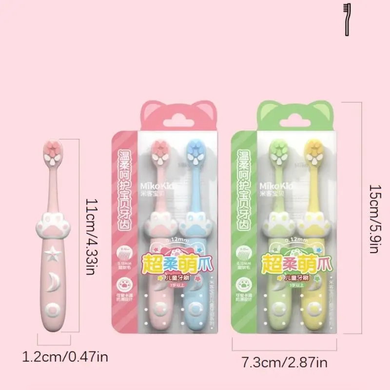 2PCS Soft Bristles Kids Toothbrushes Cat's Paw Shaped Child Cartoon Toothbrush For Kids 3+ Years