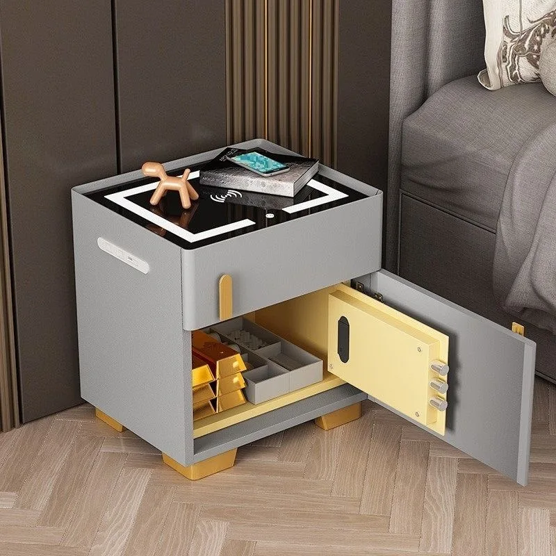 Modern luxury smart bedside table with anti-theft Bluetooth audio multi-function integrated light solid wood panel rental house