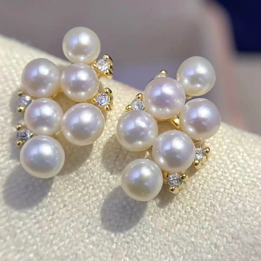 

Wholesale S925 Sterling Silver Earrings Mount Findings Settings Base Mounting Parts Accessory for 3-3.5mm Pearls 5 pairs/lot
