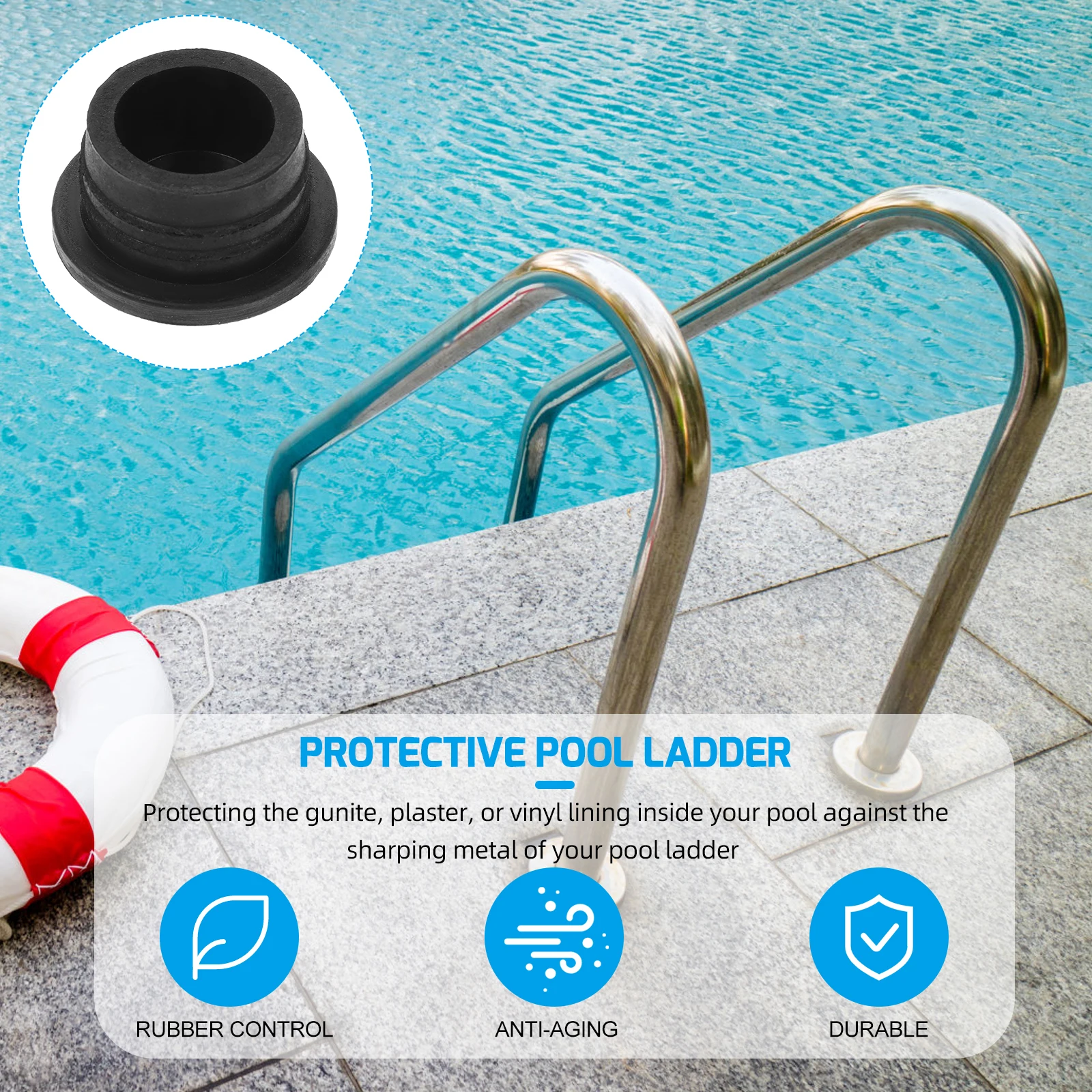 2pcs Durable Swimming Pool Rubber Stopper Plug for Ladder Replacement Non Slip Long Service Life Easy Install Pool Ladder