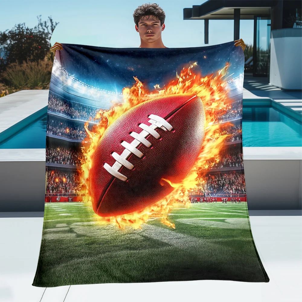 Football Flame Stadium Sports Fleece Blanket American Football Fan Gift Dynamic Action Design Cozy Throw For Game Day LivingRoom