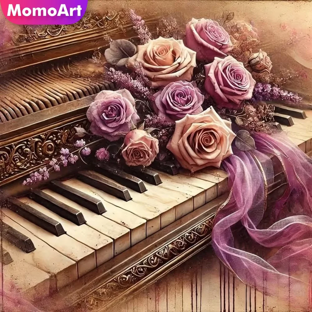 Momoart Neuerscheinung Diamant-Stickerei Klavier-Gemälde Musikinstrument Handarbeit DIY Landschafts-Diamantmosaik Blumen-Handwerk