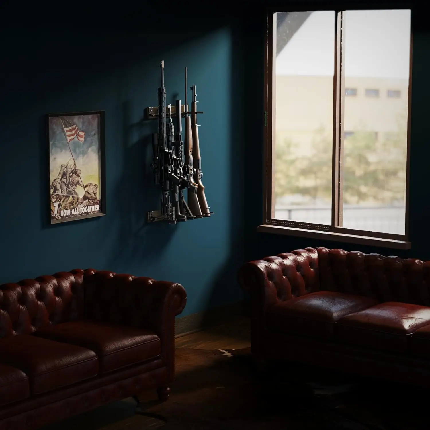 5 Firearms | WoodIndoor Gun Rack for Wall, Rifle Rack and Shotgun Wall Mount, Rustic Wood and Solid Steel, Vertical Gun Rack Wal