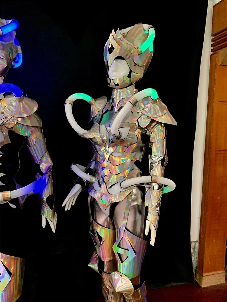 Traje de Robot con luz LED colorida RGB, trajes de baile escenario para Cosplay, ropa de fiesta para mujer, vestido luminoso con armadura, traje para espectáculo de actuación DJ