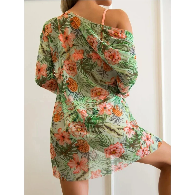 Conjunto de bikini de tres piezas para mujer con falda para la playa Traje de baño biquini con volantes Verano 2025 Ropa de playa Traje de baño para cubrir