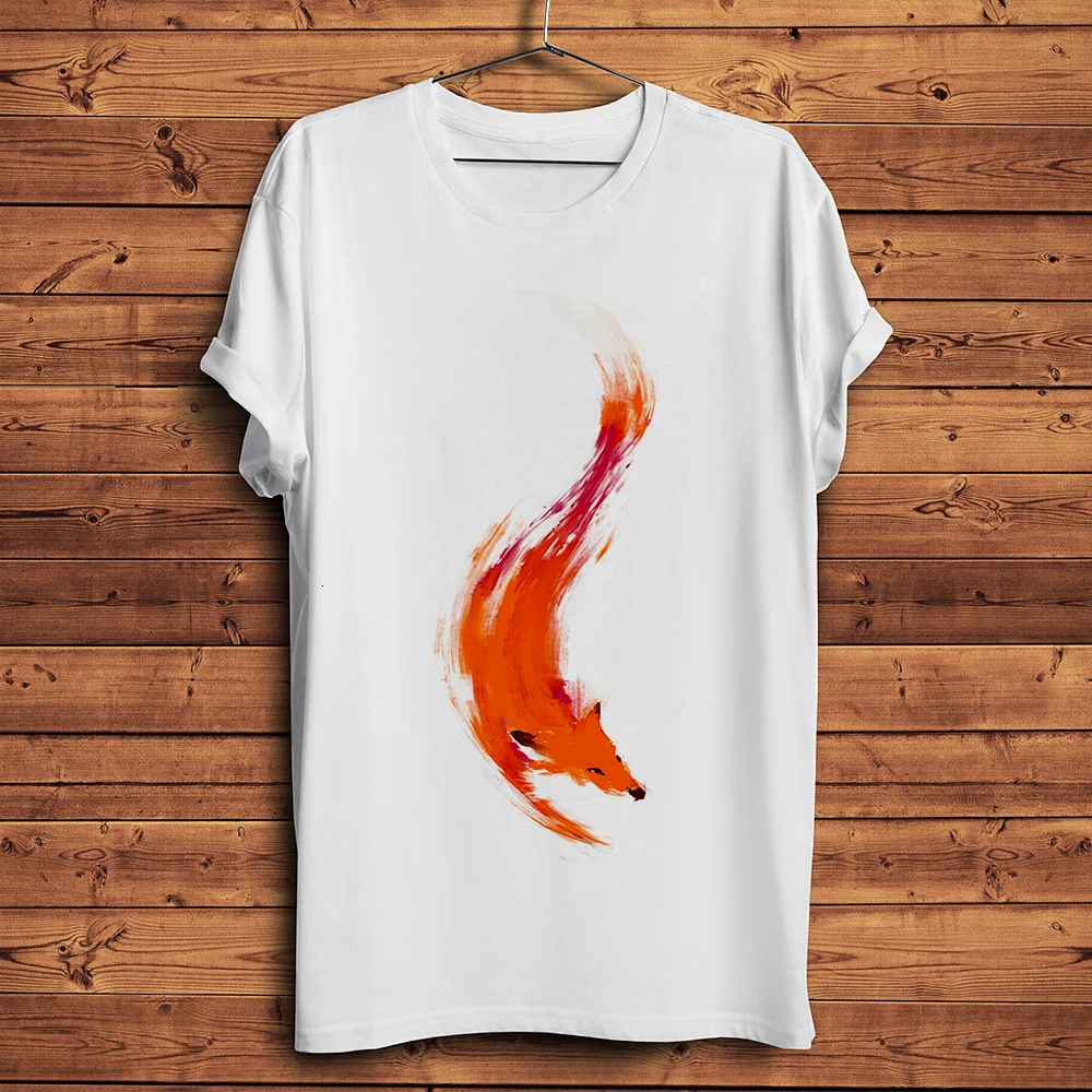 watercolor red fox Funny natural TShirt Men Short Sleeve O-neck Casual anime T Shirt Streetwear Unisex Tee breathable print