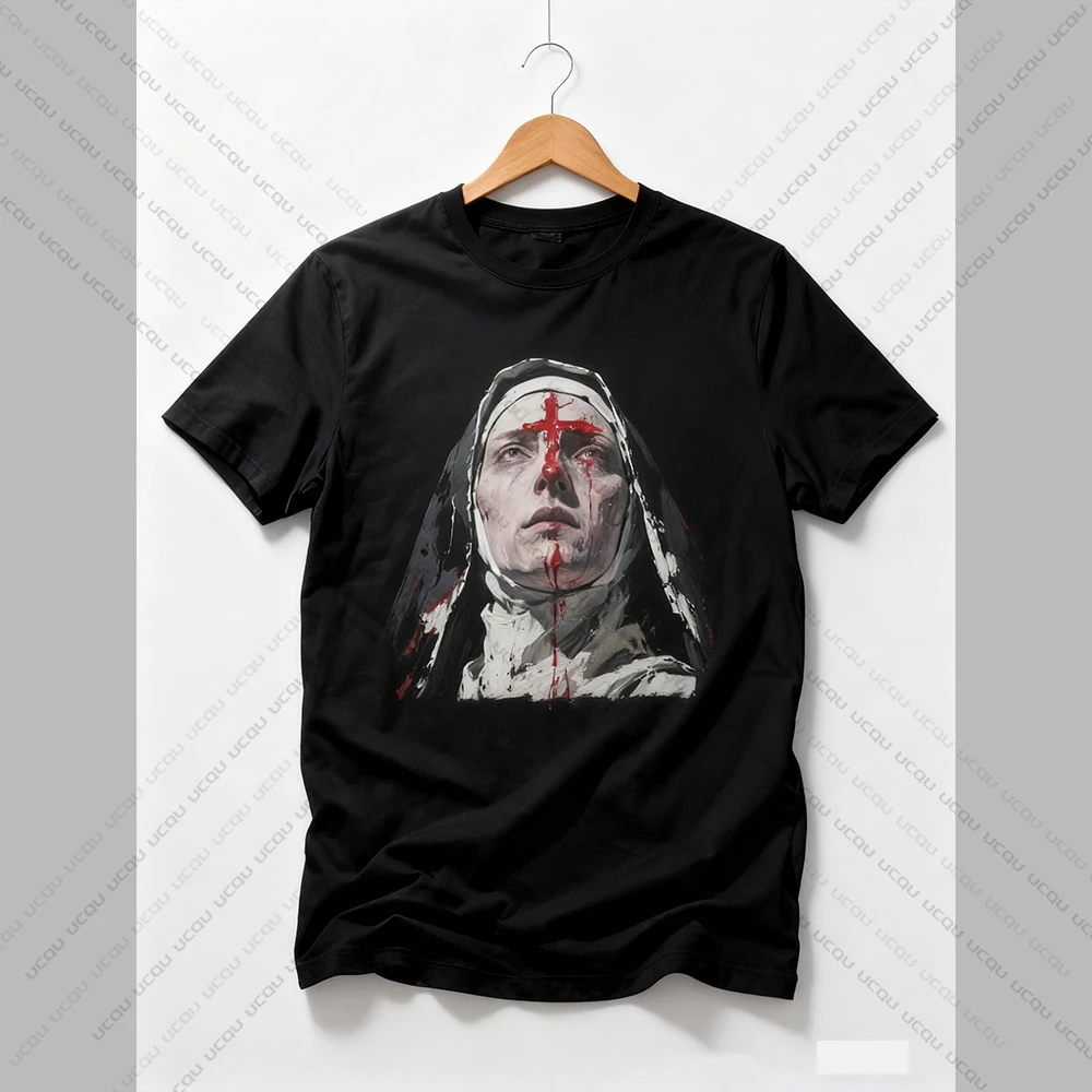 تي شيرت نسائي موضة خريف 2025 مصنوع من نسيج القطن طباعة نمط ديني شخصي نفس التصميم للأطفال والكبار