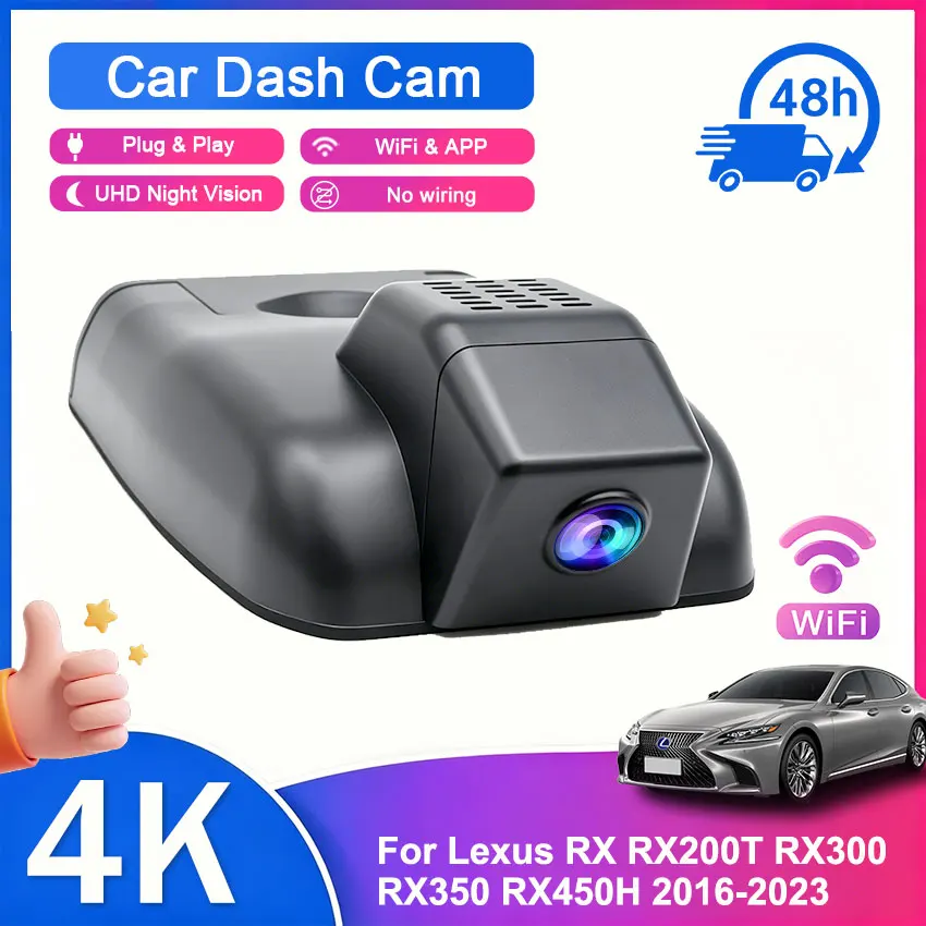 Plug and Play 4K Dash Cam For Lexus RX AL20 RX350 RX450h RX500H RX350H 2016-2026 APP＆WIFI Control Car Dvr Night Vision Dashcam
