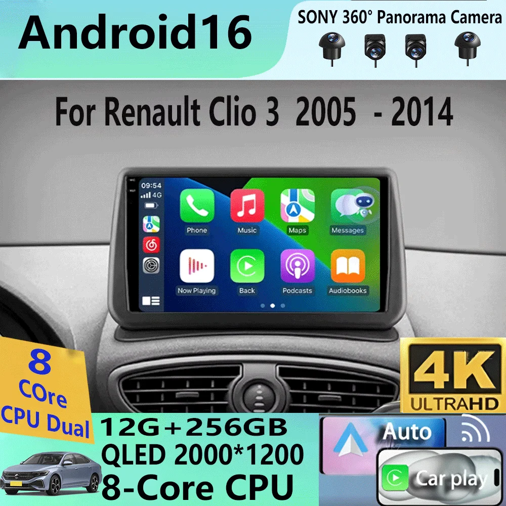 

Android16 Video Player Carplay For Renault Clio 3 Clio3 2005 2006 2007 2008 2009 - 2014 Multimedia Car Radio WIFI+4G DSP Stereo