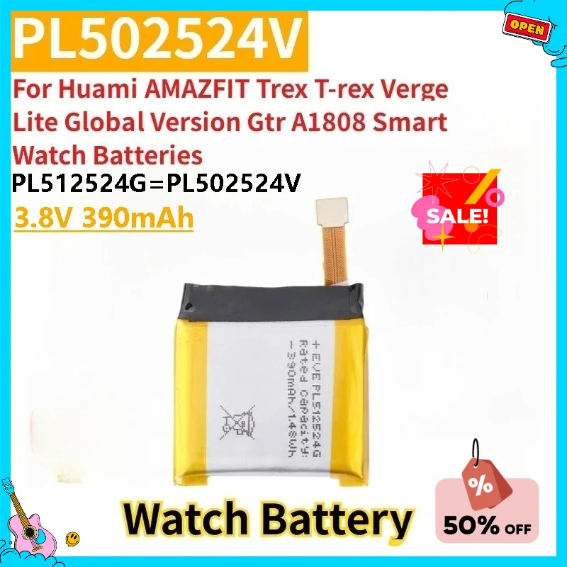 

PL512524G PL502524V 390mAh Replacement Battery for Huami AMAZFIT Trex T-rex Verge Lite Global Version Gtr A1808 Smart Watch