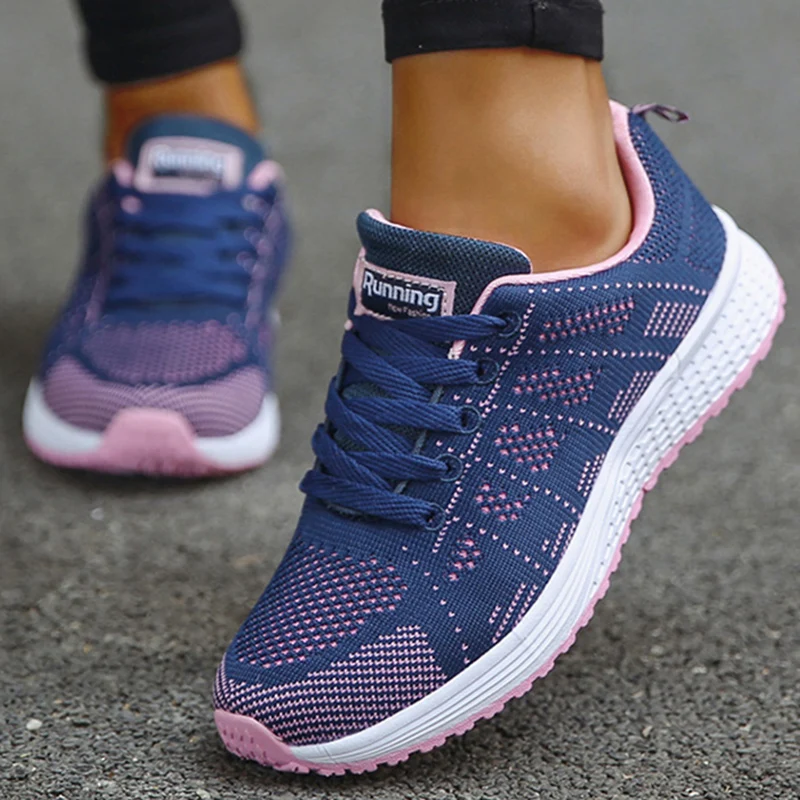 Breathable Sneakers For Women Fashion 2024 New Flat Solid Color Women Sneakers Mesh Fabric Lace Up Shoes Women Female Footwear
