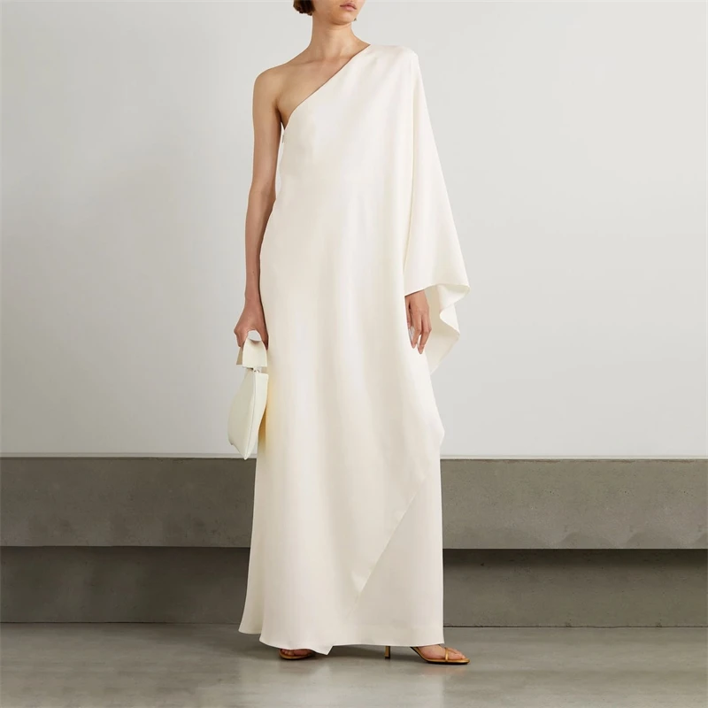 فستان Tossy أنيق من الساتان بياقة مدورة فستان نسائي عالي الخصر بكتف واحد مكشكش مرقع فستان أنيق للحفلات فستان صيفي نسائي جديد