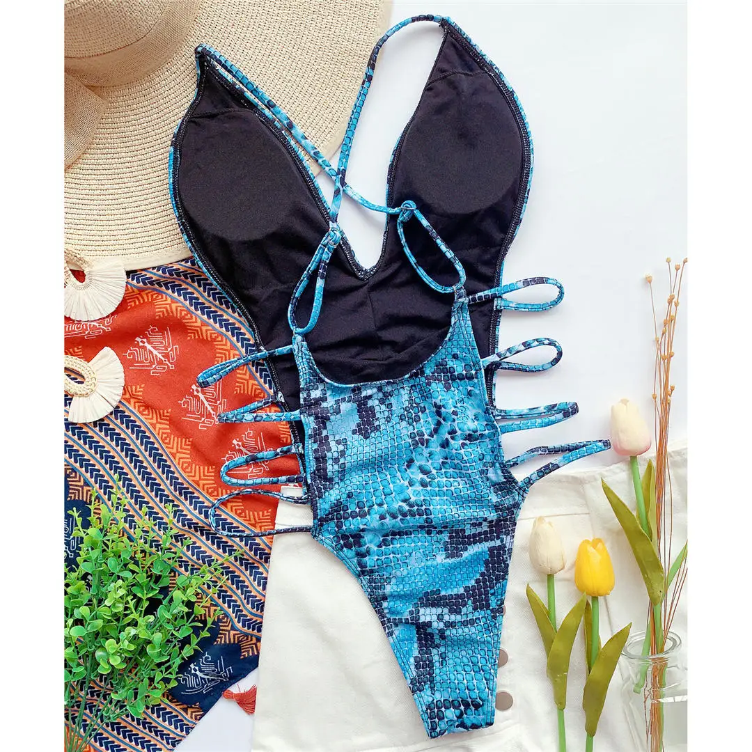 Neuer Sexy 2026 Schlangenhaut-Monokini Damen-Badeanzug Einteiliger Badeanzug mit Hohem Beinausschnitt und Tiefem V-Ausschnitt Badebekleidung für Damen V2344 – Detail 21